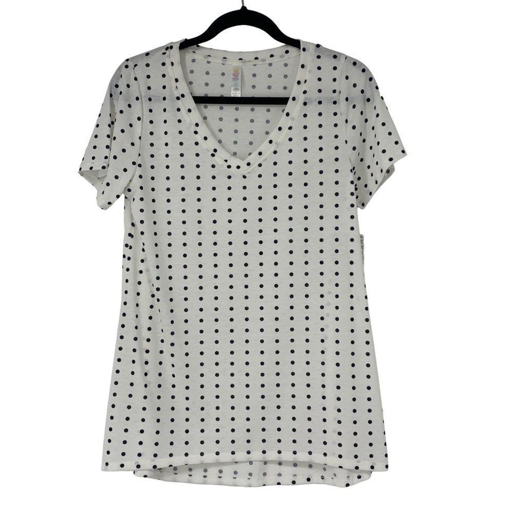 Lularow Tshirt Top Polka Dot Short Sleeve Size S Christy  V-neck 3068 Tunic